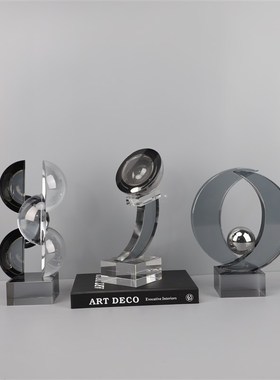 现代简约几e何半圆水晶摆饰桌面玄关客厅书房酒店样板房家居装饰