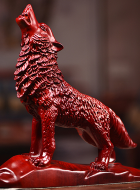 木雕狼摆件实g木狼摆件招财领头狼摆件客厅办公室茶桌装饰家工艺