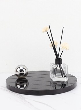 简约现代创意黑j色条纹水晶托盘架摆件样板房售楼部书房软装饰品