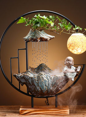 创意摆件办公室摆设品招r财流水喷泉生财转运加湿器客厅家居装饰