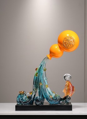 风生水起锦鲤葫芦招m财摆件客厅玄关酒柜背景柜装饰品乔迁开业礼