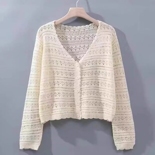 V领2025新款 镂空女披肩外搭配吊带裙子大码 胖mm 针织开衫 初秋开衫