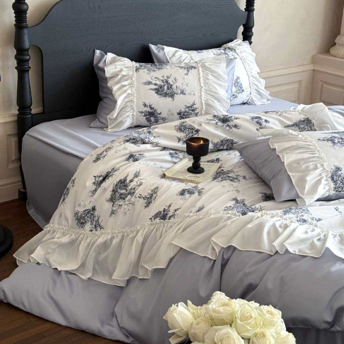 夏季法式冰丝莱赛尔纤维四件套数码印花雪纺凉感裸睡床单被套床品