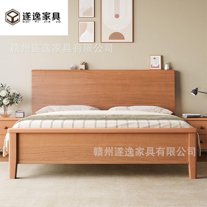 中古风实木床樱桃色小户型简约原木双人1.8米侧开高箱储物箱体床