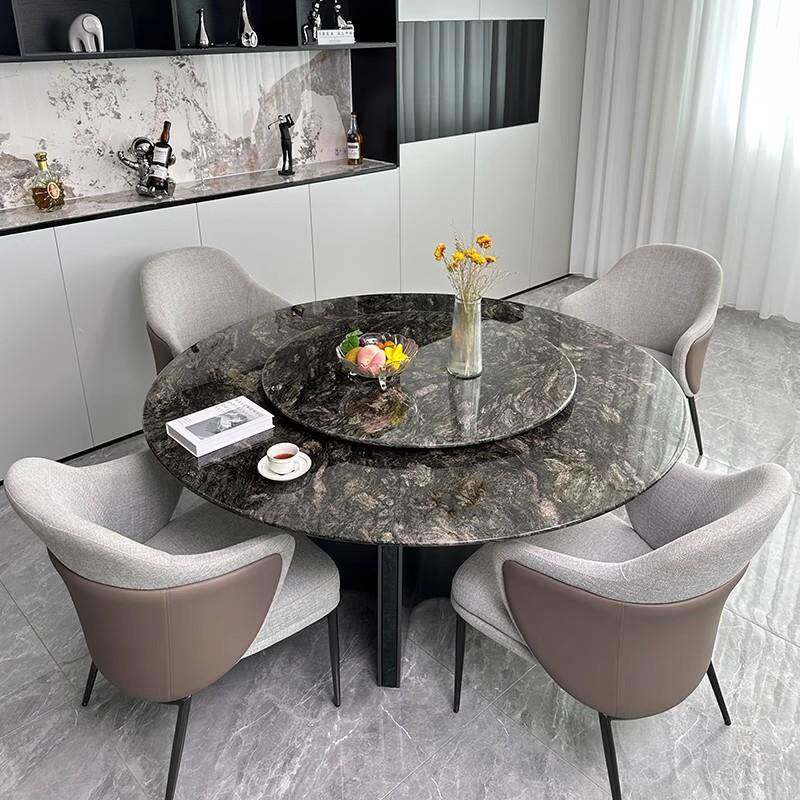 铂金钻奢石餐桌圆形饭桌高档大户型客厅别墅天然大理石餐桌家用