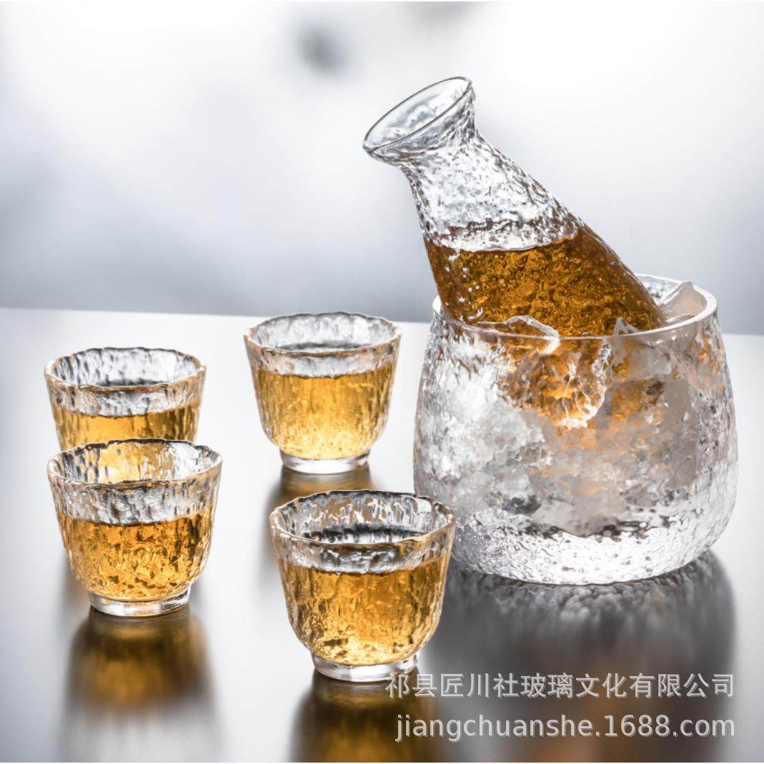 日式清酒壶锤纹酒具套装玻璃温酒器烫酒白酒黄酒家用礼盒装