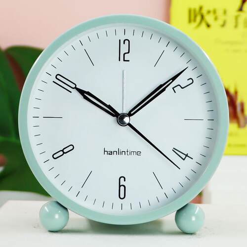 时尚现代简约数字4寸圆形金属闹钟台钟座钟静音扫秒夜灯钟表