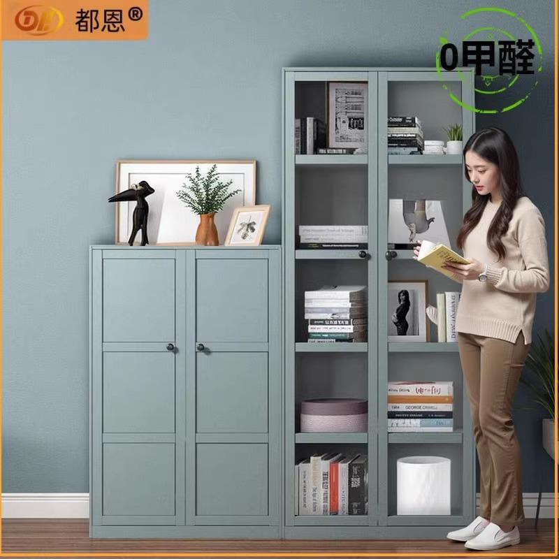 家用钢制书柜落地带门防尘玻璃高级感简易客厅组合铁艺收纳储物柜