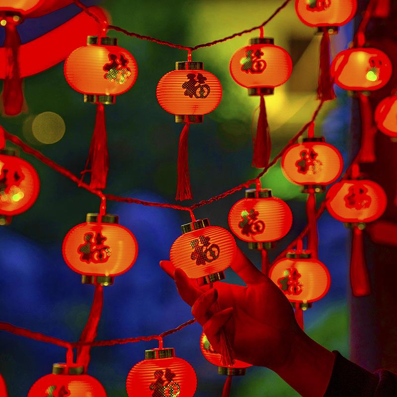 2024春节红灯笼灯串太阳能福灯笼彩灯户外防水装饰灯led灯