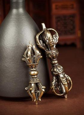 黄铜复古五股金刚杵文玩手把件藏式密宗法器摆件古玩金属工艺品