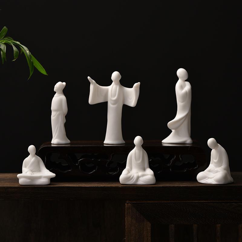 茶宠摆件禅意茶道陶瓷紫砂小和尚茶具茶盘花盆配件可养鱼缸造景