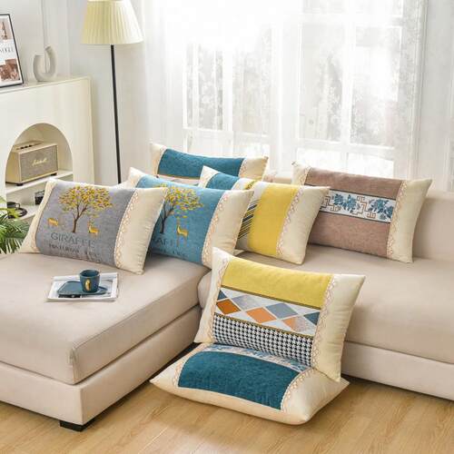 S588千鸟格雪尼尔长方形靠枕沙发靠垫客厅卧室床头靠背大抱枕定