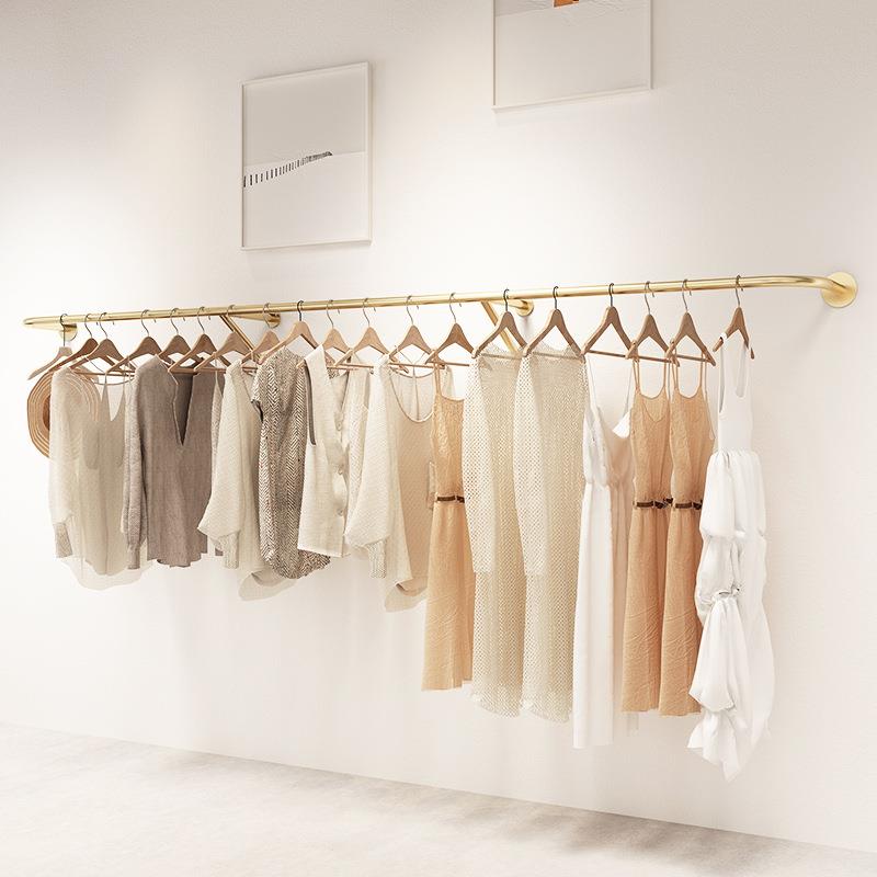 服装店展示架上墙壁挂侧挂女装童装店货架金色悬挂式挂衣架陈列架