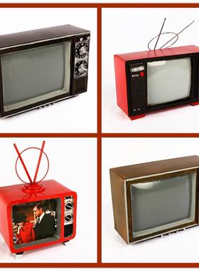 复古做旧家居装饰摆件咖啡馆服装店铺橱窗陈列道具铁皮电视机模型