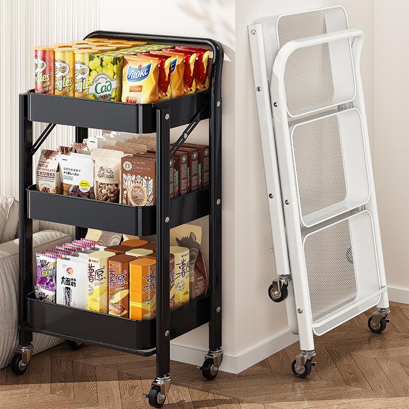 可折叠置物架小推车零食厨房卧室卫生间移动落地手推多层收纳架子