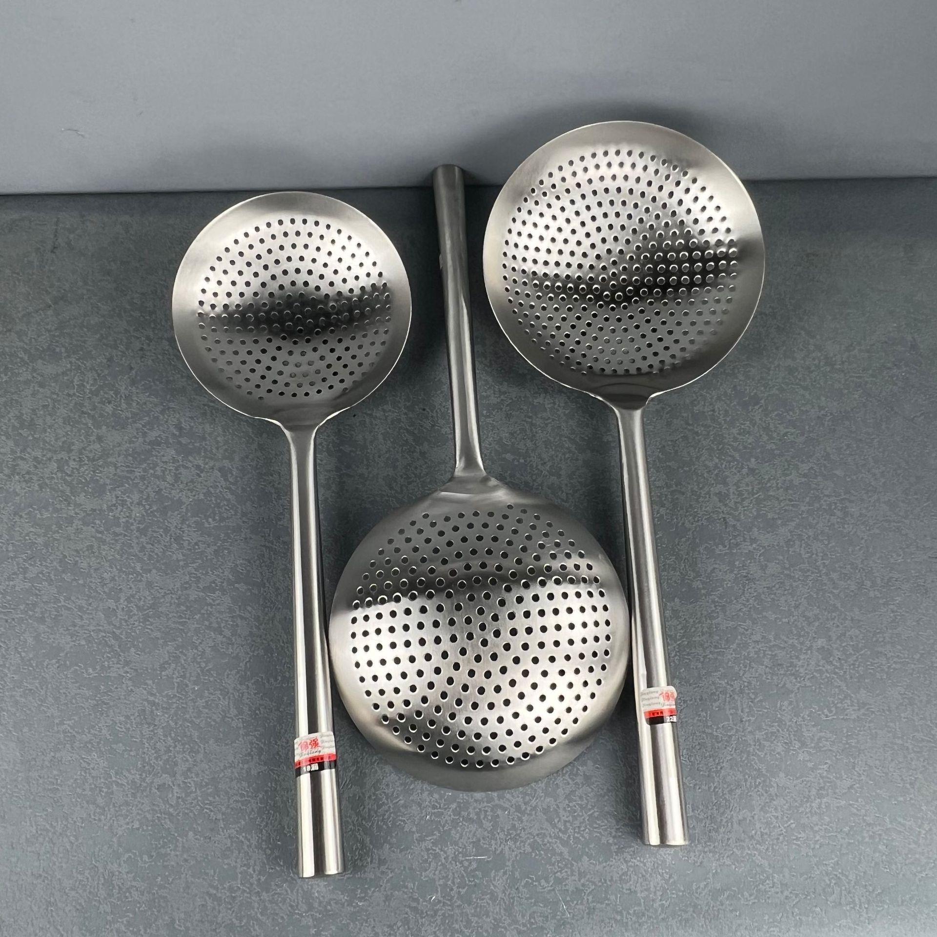 钢柄漏勺不锈钢线漏大油鼓漏沥水面条捞饺子过滤网油捞菜勺钢把勺