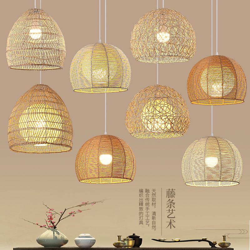 中式茶室藤编吊灯民宿客厅卧室阳台灯日式饭店餐厅吧台店铺商用灯