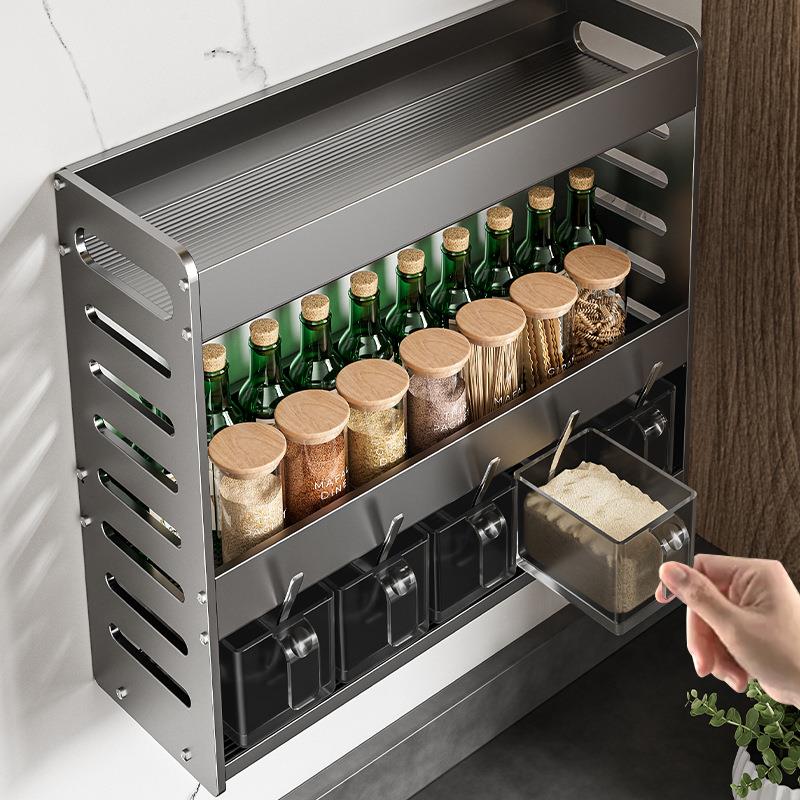 厨房调料架子免打孔多层台面壁挂式佐料盐调味品瓶罐收纳盒置物架