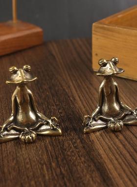 唐腾铜器黄铜青蛙香插创意桌面实心铜器摆件金属工艺品纯铜器制品