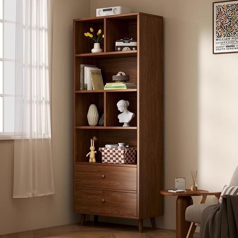 北欧实木书架落地多层储物柜子收纳置物架展示柜家用客厅转角书柜