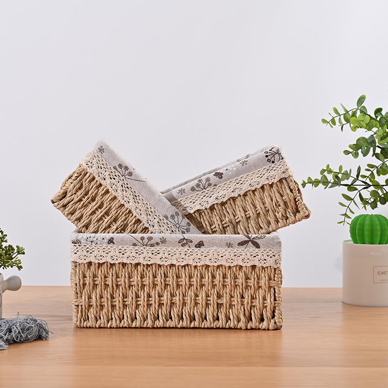 藤编收纳筐桌面杂物零食钥匙面膜收纳盒水果置物箱藤编日式收纳篮