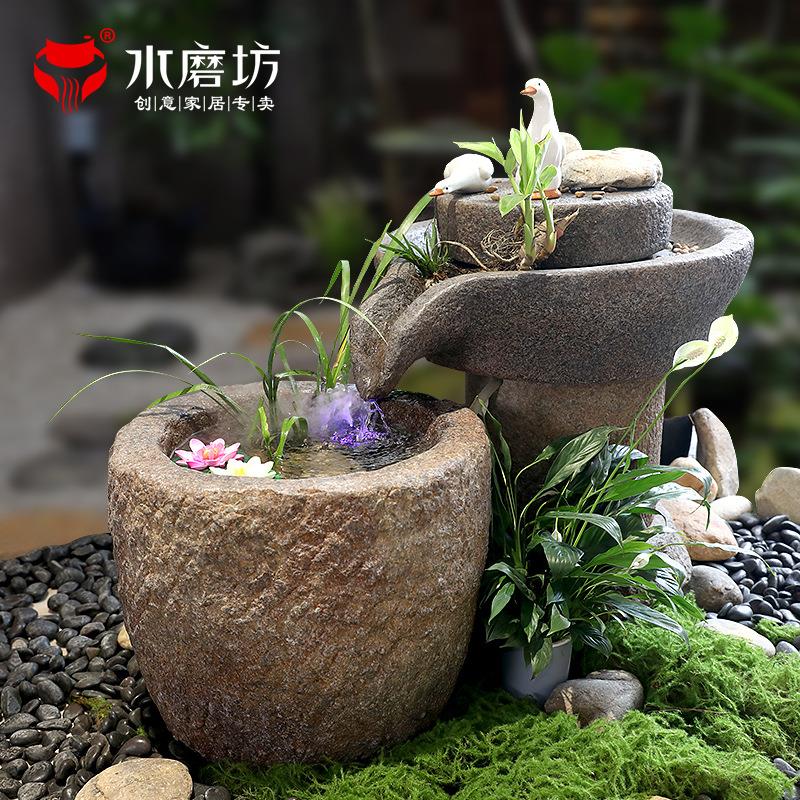 庭院花园创意石磨盘流水鱼池假山造景客厅阳台循环水景观落地摆件