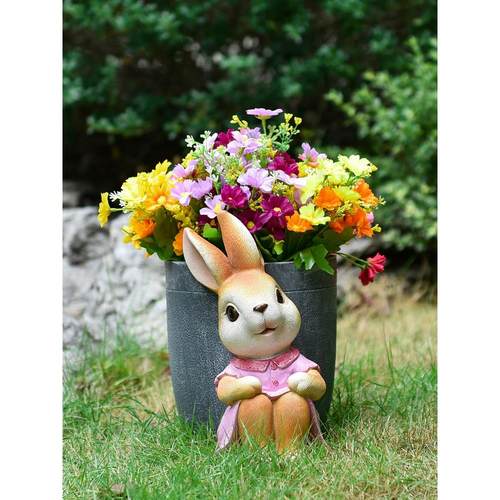 卡通兔子花缸庭院花园布置户外阳台装饰造景仿真动物花盆树脂摆件