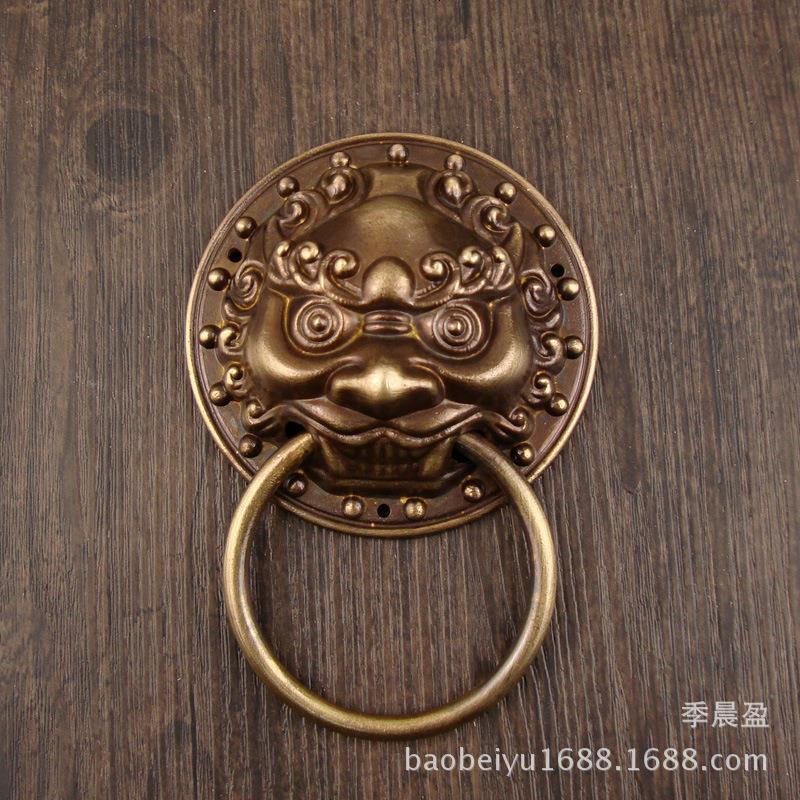 A款中式仿古门环拉手兽头狮头虎头大门拉手对开门木门庭院铜拉环
