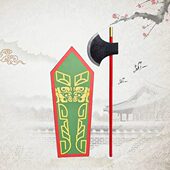 祭祀孔大典武舞者干戚盾牌斧头干戚舞八佾舞演出道具刑天兵器钺斧