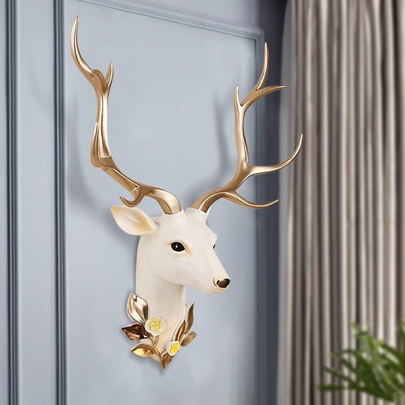 北欧轻奢风客厅电视背景墙面装饰挂件3d立体招财鹿头壁Z挂玄关墙