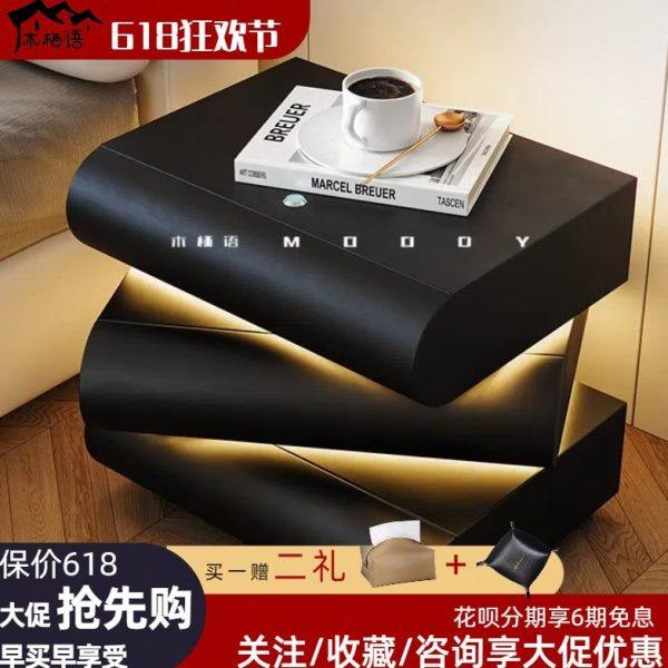 奶油风床头柜360°旋转床边柜全屋智能氛围感皮质收纳柜现代简约,住宅家具,智能床头柜,淘宝优惠券,粉丝福利购,淘宝优惠卷