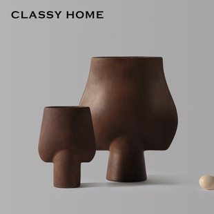 出口北欧侘寂风纯手工陶艺抽象花器现代艺术花瓶饰品摆件民宿板房
