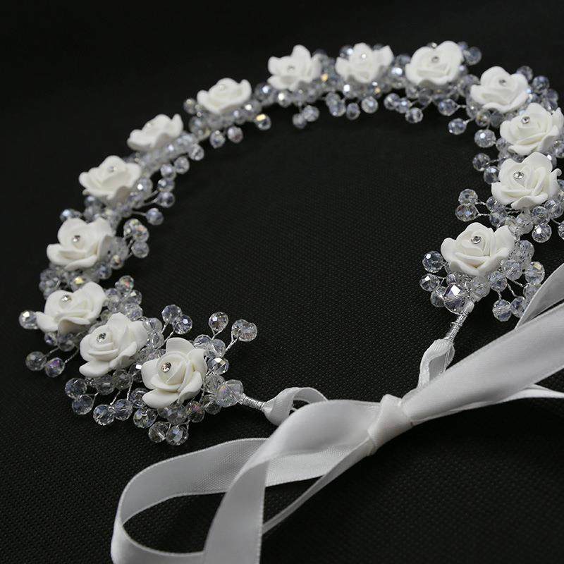 白色手工水晶新娘软陶头花韩式结婚发饰品