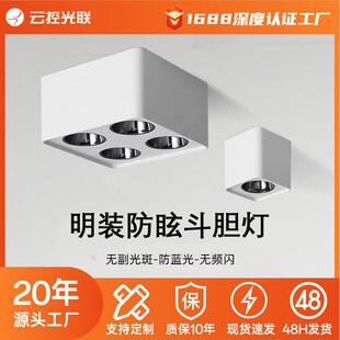 全光谱四头斗胆筒灯明装智能防眩全光谱护眼客餐厅卧室方形射灯