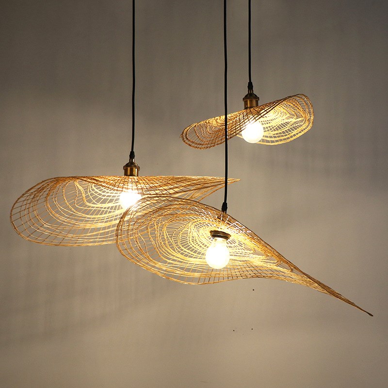 后现代禅意吊灯竹编灯创意新中式茶室吧台灯个性东V南亚楼梯间玄