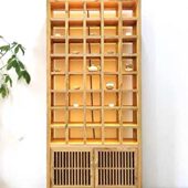 新中式 带灯紫砂壶收纳柜茶杯茶具建盏展示柜多宝阁榆木茶壶博古架