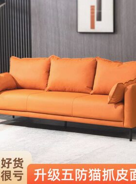 猫抓皮沙发小户型客厅简约双人三人北欧简易出租房服装店公寓橙色