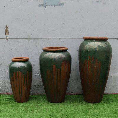 热销新古典陶缸陶罐土陶粗陶花瓶组合花园景观装饰落地陶瓷大花器