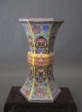 清雍正御制珐琅彩六方花觚花瓶家居装饰展柜陶瓷摆件仿古收藏复古