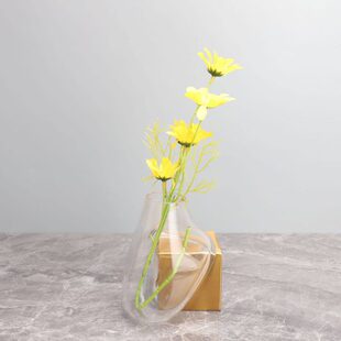 轻奢极简简约现代水培玻璃花瓶金属抽象流动插花花器桌面装饰摆件