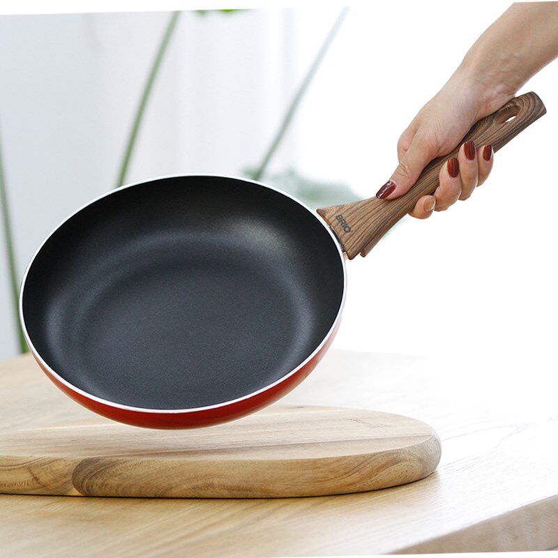 26cm平底不沾锅早餐锅牛排煎锅B电磁炉通用木纹手户外野餐煎炒锅