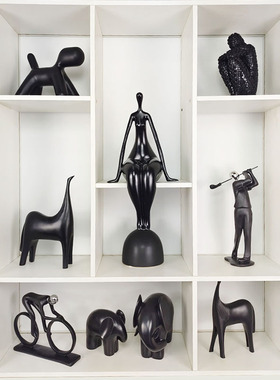 简约北欧创意抽象黑白动物人物摆件客厅玄关酒柜R样板间家居装饰