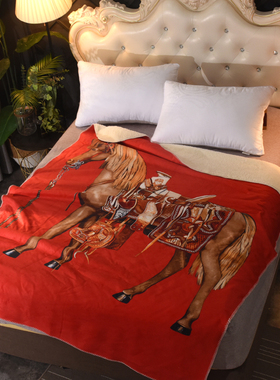 欧式轻奢橙色H骏马床上r沙发盖毯毛毯 冬季加厚保暖超柔羊羔绒毯