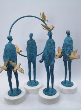 简约现代样板房创意金属人物雕塑摆件新中式别墅酒店家居软装饰品