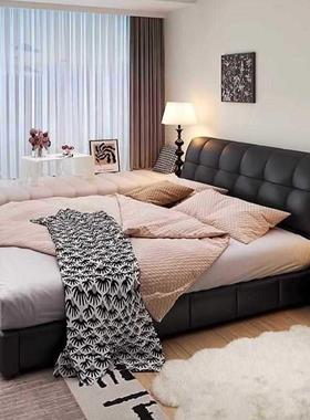 黑色床现代简约泡芙床复古主卧室床小户型1米8双人床储物婚床