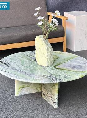 意式轻奢绿色大理石茶几创意现代简约茶桌小户型矮桌极简咖啡桌