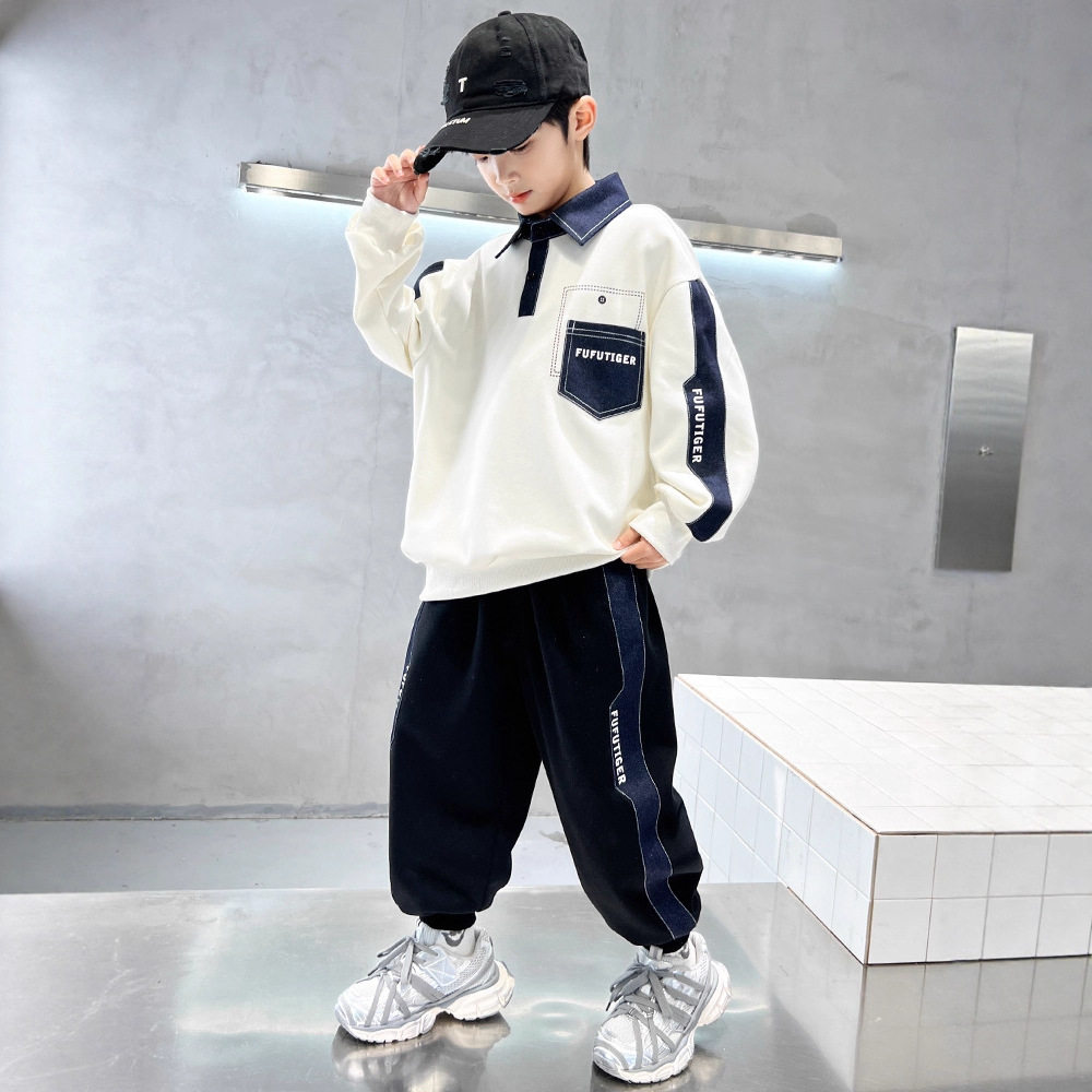 大童男套装潮帅气时髦男童春秋装polo衫卫衣套装儿童运动时髦帅气