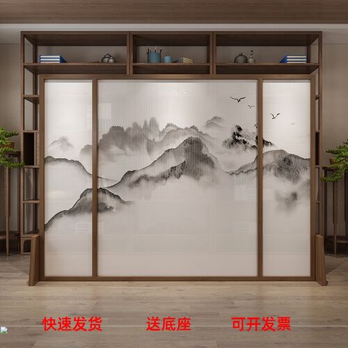 中式靠山屏风隔断客厅办公茶室别墅酒店玄关墙实木装饰座屏白蜡木