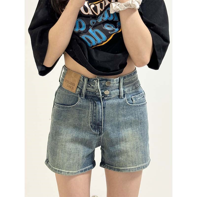 复古高腰牛仔短裤女夏季薄款大码胖mm梨形身材遮胯显瘦a字热裤子