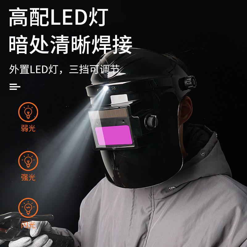 内置风扇头灯电焊防护面罩氩弧焊工专用头戴式自动变光焊帽烧焊接图片